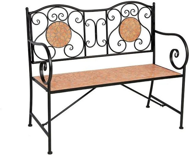 Lex Mosaik Gartenbank aus Keramik und Eisen mit Armlehnen, Mehrfarbig, B/T/H: 108 x 55 x 92 cm - Bild 1