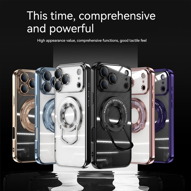 Magnetische Handyhülle mit unsichtbarer Halterung für iPhone 17 16 15 14 Pro Max und 17 Air, transparent mit Gold-Akzenten - Bild 1
