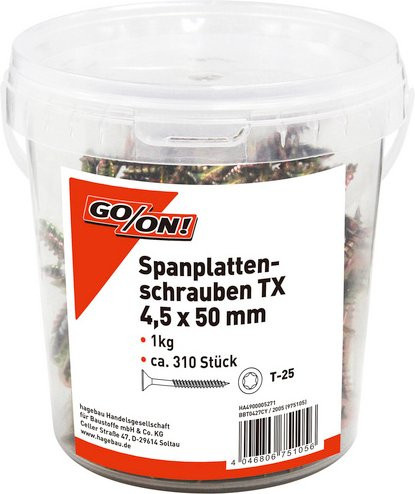 GO/ON! Torx-Spanplattenschraube aus Stahl in Gold, Durchmesser: 4,5 mm, Länge: 50 mm - Bild 1