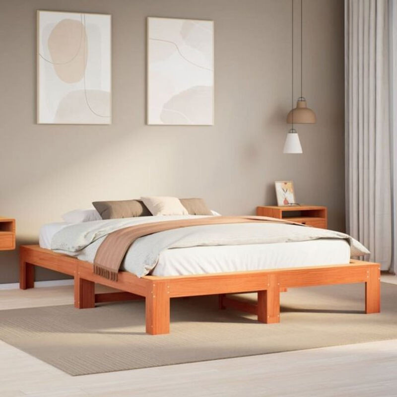 Massivholzbett Vidaxl aus Kiefer in Braun im Landhausstil, B/T: 140 x 190 cm - Bild 1