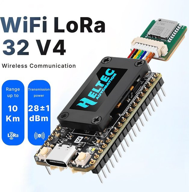 Heltec LoRa 32 V4 Meshtastic Entwicklungsboard mit 0,96 Zoll OLED, GPS, WiFi und BLE in Schwarz - Bild 1