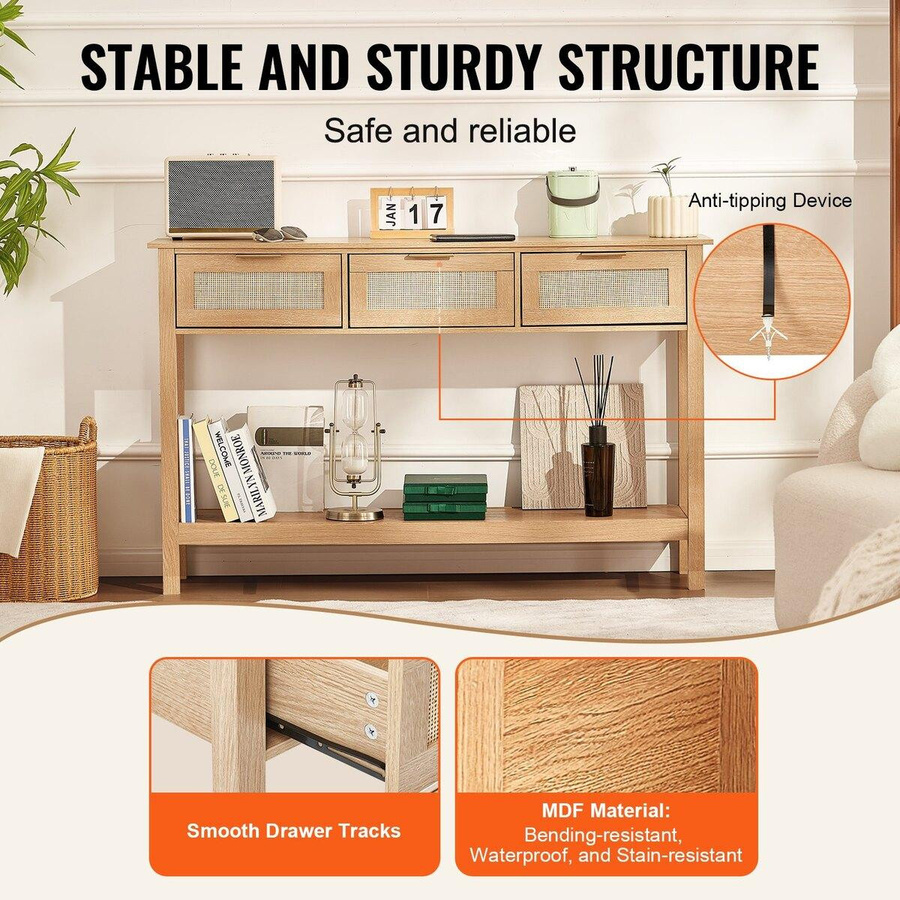 Buying Solutions MB Rattan Konsolentisch mit 3 Schubladen und Schiebetür in Natur/Beige - Bild 2