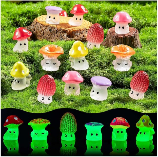 24 Stück leuchtende Mini-Pilzfiguren von XMSJ in Multicolor für Feengarten, Terrarium und Mikro-Landschaftshandwerk - Bild 1