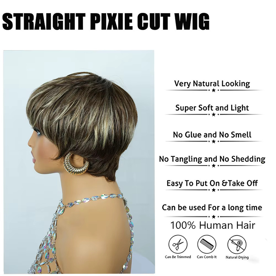 OYM HAIR Damen Kurzhaar Echthaarperücke, Pixie Cut, 100 % Echthaar - Bild 3