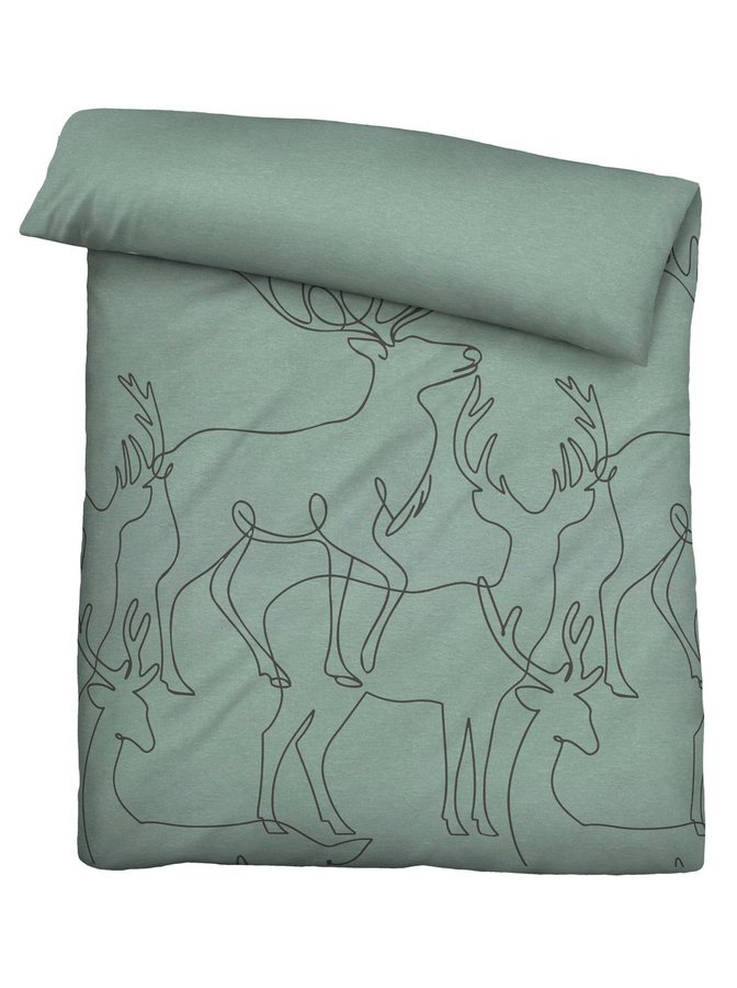BIBERNA Bettwäsche Hirsch Motiv in Grün, Biber-Flanell aus 100% Baumwolle, bügelfrei, B/H: 155 x 220 cm + 80 x 80 cm - Bild 2