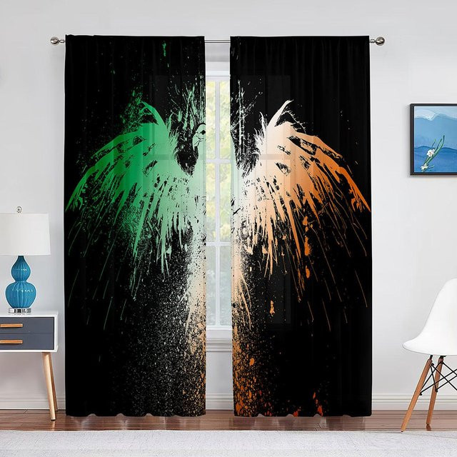 Phönix Flammenvogel Transparenter Voilevorhang mit Grafik-Print für Wohnzimmer und Schlafzimmer, Schwarz, Breite: 100 cm, Höhe: 250 cm - Bild 1