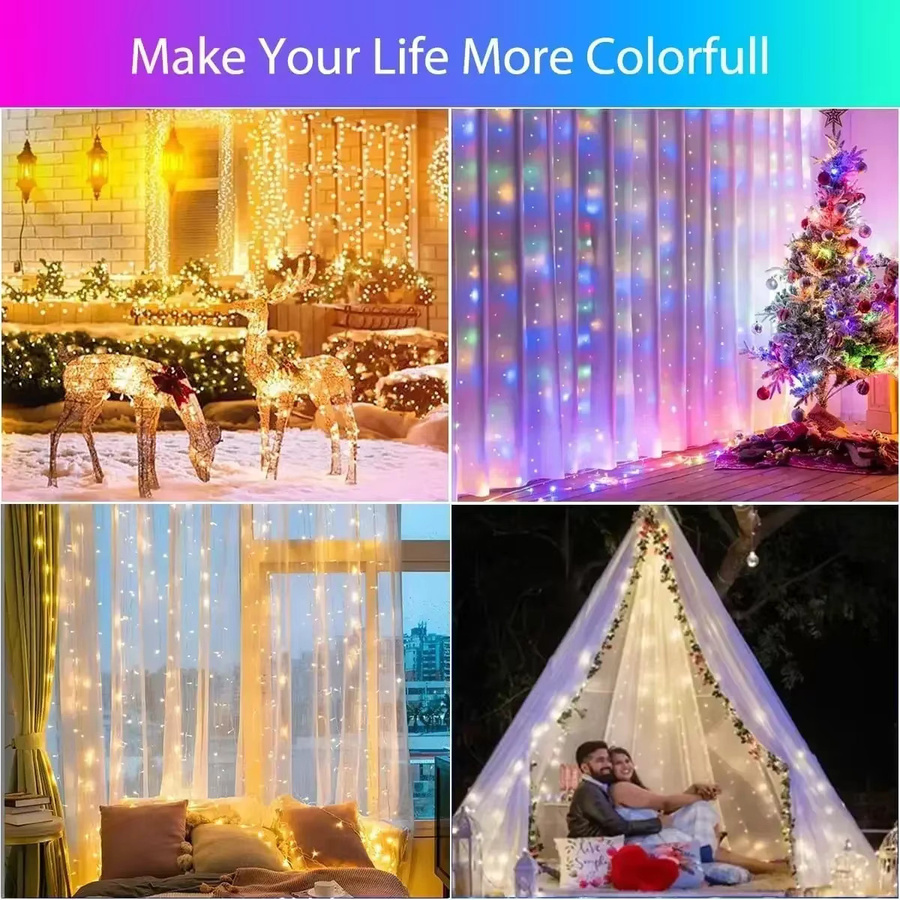 TLEDMP RGB LED-Vorhang-Lichterkette mit App- und Fernbedienung, Multicolour SMD Lichterkette für Fenster, Wand und Schlafzimmer, ideal für Hochzeit, Party und Weihnachten - Bild 4
