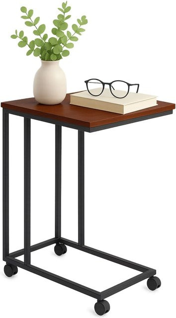 Relaxdays Beistelltisch in C-Form mit Rollen aus MDF und Eisen in Schwarz, B/T/H: 50 x 35 x 68 cm - Bild 1