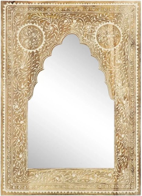 vidaXL Spiegel aus Massivholz mit floralem Design in Braun, B/H: 40 x 55 cm - Bild 1