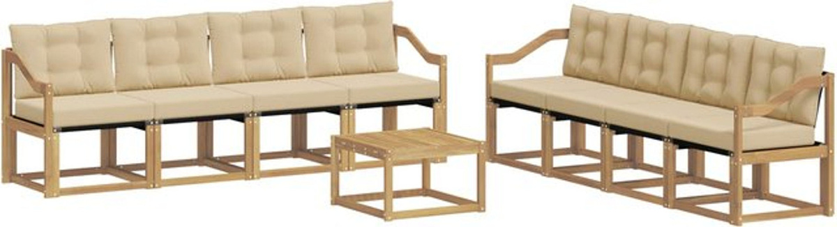 vidaXL Outdoor-Sofagarnitur aus Akazie-Holz mit 9-teiligem Kissen-Set in Weiß und Beige, modernes Loungemöbel-Set - Bild 1