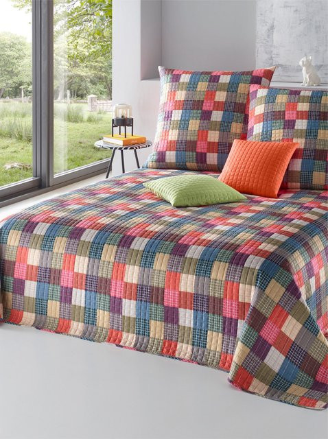 Tagesdecke Heine Home Terra in Grün Multicolour mit 2 Kissenbezügen aus 100% Polyester - Bild 1