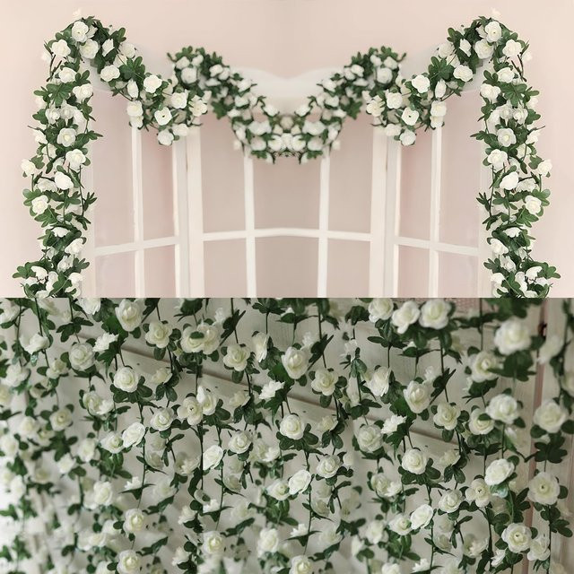 TTCY Künstliche Rosen Girlande in Rot und Weiß für Hochzeiten, Valentinstag und Garten Dekorationen - Bild 1