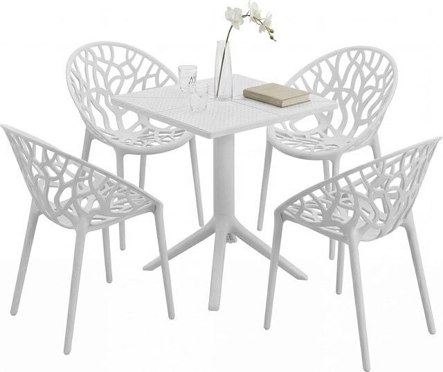 CLP Gartenmöbel-Set Neriva in Weiß, 5-teilige wetterfeste Sitzgruppe mit 4 Stühlen und quadratischem Tisch für Garten, Terrasse und Balkon - Bild 1