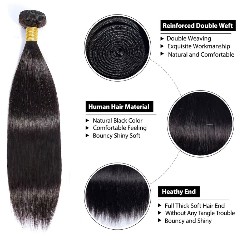 Linhua Haarbundles, Peruanische Haarwebart, Gerade, Schwarz, 100 g/Teil - Bild 4