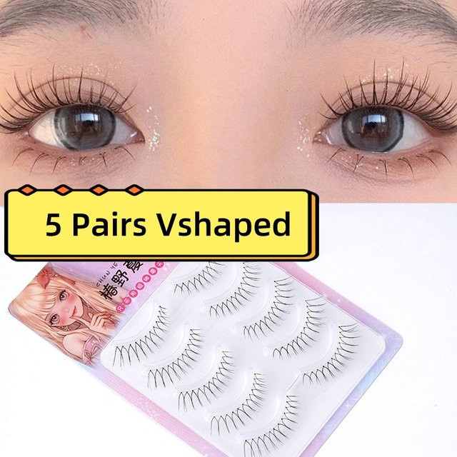 MJ Falsche Wimpern, Nerz, U-förmig, transparenter Stiel, 5 Paar - Bild 1