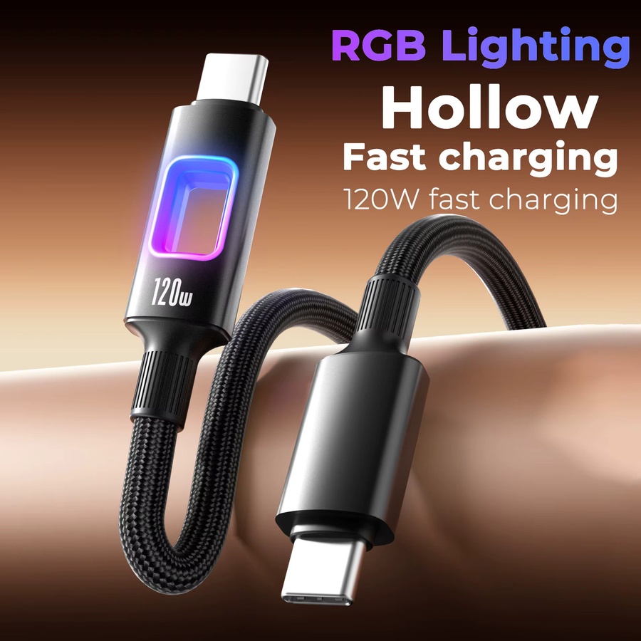 NNBILI 120W USB-C zu USB-C Ladekabel mit RGB-Beleuchtung und USB-A zu Typ-C Anschluss in Weiß für iPhone 16 17 Pro, Macbook und Samsung S26 - Bild 3