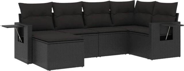 vidaXL 6-teilige Garten-Sofagarnitur in L-Form mit Kissen, Schwarz, PE-Rattan und pulverbeschichtetem Stahl - Bild 1
