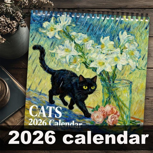 Großer Gitterkalender 2026 für Katzenliebhaber mit markierten Feiertagen, bunter Wandplaner für Zuhause und Büro - Bild 1