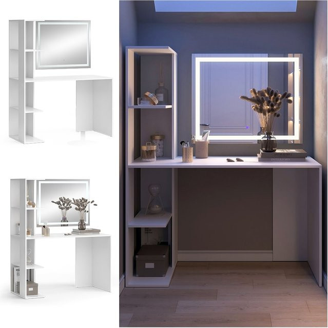 Vicco Schminktisch Tower Weiß mit LED-Spiegel, B/T/H: 122,2 x 55 x 245,9 cm - Bild 1