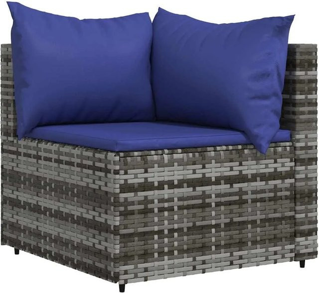 vidaXL Garten-Ecksofa in L-Form aus Polyrattan mit Kissen in Grau und Blau - Bild 1
