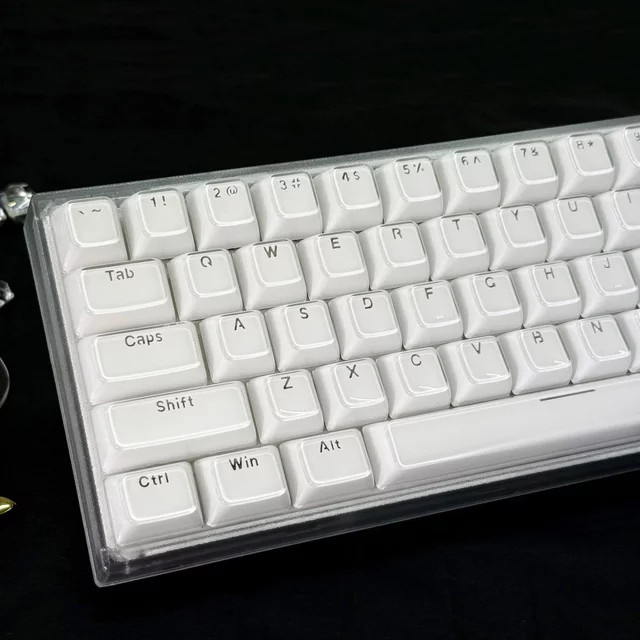 White Jelly Keycaps mit Hollow Characters Top Print für mechanische Tastaturen MX Switch 60% 75% TKL 96% 100% Layout in Weiß - Bild 1