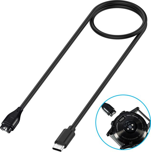 ANMONE USB-A Ladekabel für Garmin Fenix 5/5S/5X Plus 6/6S/6X Pro Sapphire Venu Vivoactive 4/3 945 245 45 Quatix 5, Schwarz - Bild 1