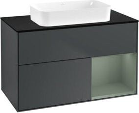 V&B Waschtischunterschrank Finion mit Wandbeleuchtung, Farbe: Mattblau lackiert, B/T: 100 x 60,3 cm - Bild 1
