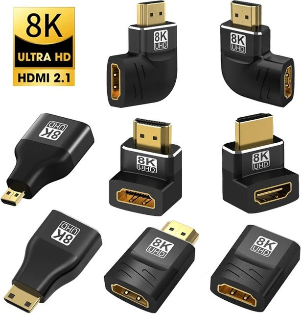 MIZIQIER HDMI 2.1 Adapter 90 Grad Männlich zu Weiblich in Schwarz, 8K 60Hz 4K 120Hz Konverter mit 48Gbps für PS5, PS4, HDTV, Roku, TV Stick und PC - Bild 1
