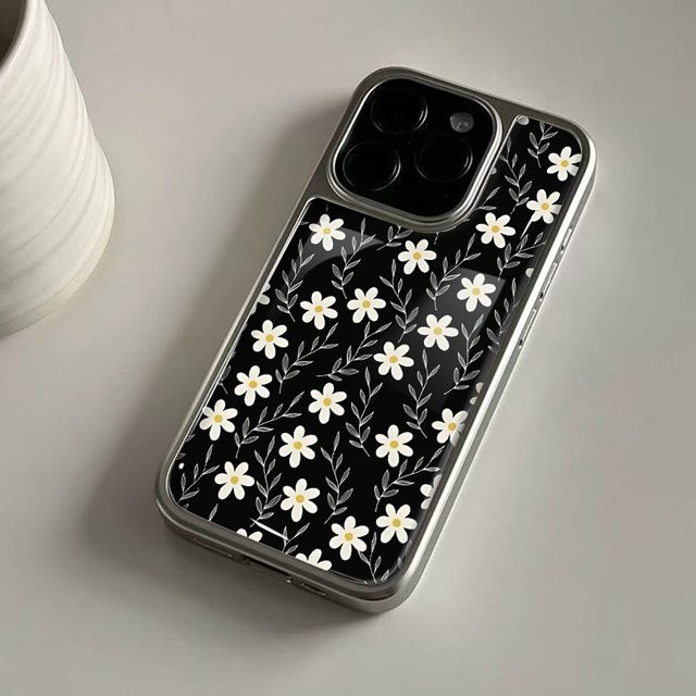 DecoPhone High-End-Hydrogel-Rückplatte Handyhülle mit gelben Blumen im koreanischen Stil und silbernem Rand für iPhone 17, 16, 15, 14 Pro Max - Bild 1