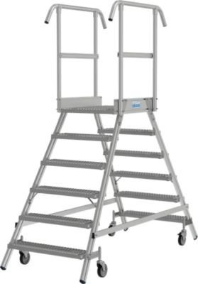Krause Podestleiter fahrbar aus Aluminium, 2x6 Stufen, Silber, Plattform B: 60,0 cm, T: 72,0 cm, Geländer Höhe: 100 cm - Bild 1