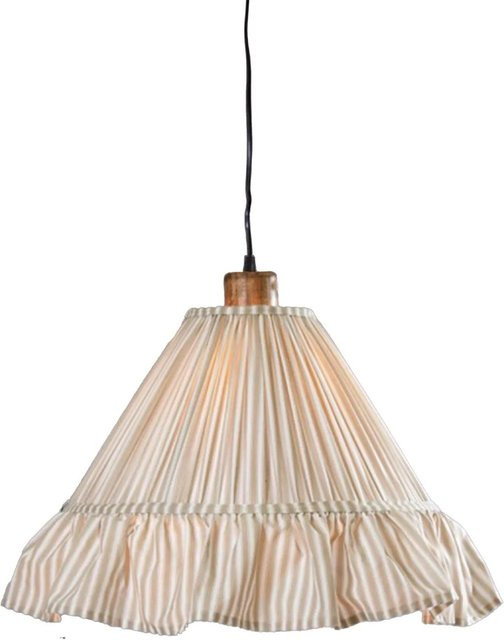 PR Home Estrid Pendelleuchte aus Mangoholz und beige Streifenstoff mit E27 Fassung - Bild 1
