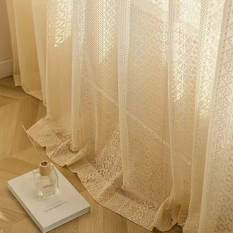 AiFish Boho Jacquard Vorhang aus Spitze und Tüll in Beige mit geometrischem Muster, Breite: 140 cm, Höhe: 160 cm - Bild 5