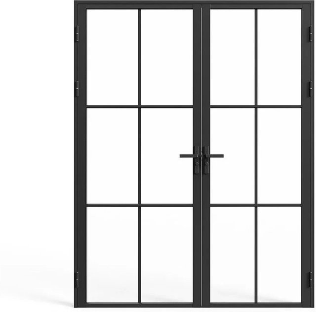 Vente-unique Tür-Komplettset Seroto in Schwarz aus Aluminium und Glas im Industrial-Design, Höhe: 204 cm, Breite: 73 cm, Tiefe: 35 cm - Bild 1