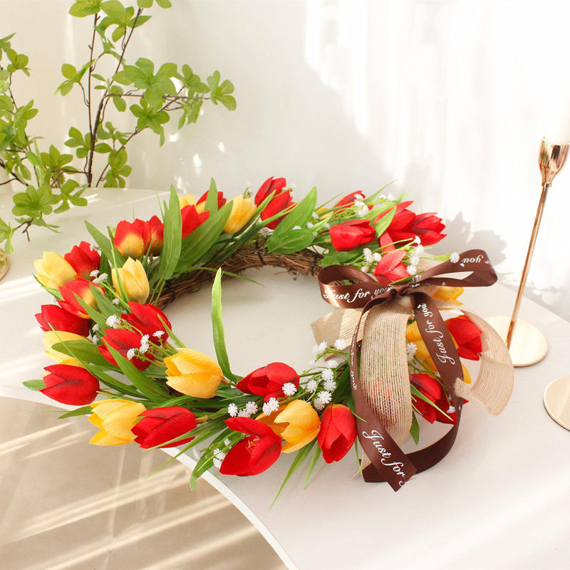 Bunte künstliche Tulpen-Girlande mit Sternen als hängende Wanddekoration für Frühling und Sommer, mehrfarbig - Bild 7