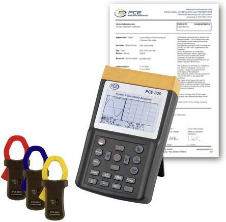 PCE Instruments PCE-830-2-ICA Netz-Analysegerät in Schwarz, 3phasig, kalibriert nach ISO, mit Loggerfunktion und Stromzangen - Bild 1