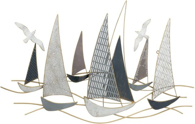 Boltze Wandobjekt Hanse Deko-Wandbild aus Metall in Grau und Weiß mit Schiffen, Vögeln und maritimem Design, Breite: 69,0 cm, Höhe: 6,0 cm - Bild 1