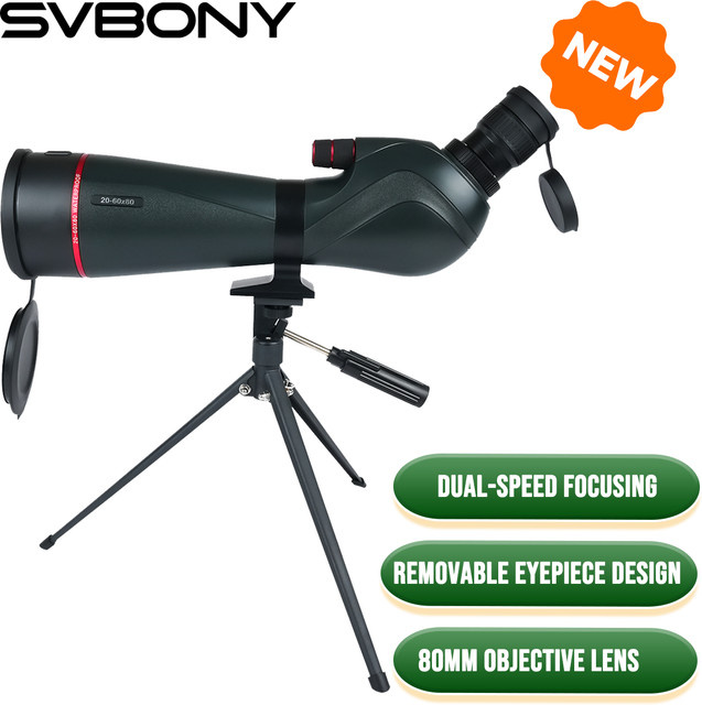 SVBONY SV406 Spektiv in Schwarz mit 20–60x Zoom und 80 mm Objektivdurchmesser, wasserdicht und beschlagfrei mit FMC-Beschichtung für die Naturbeobachtung - Bild 1