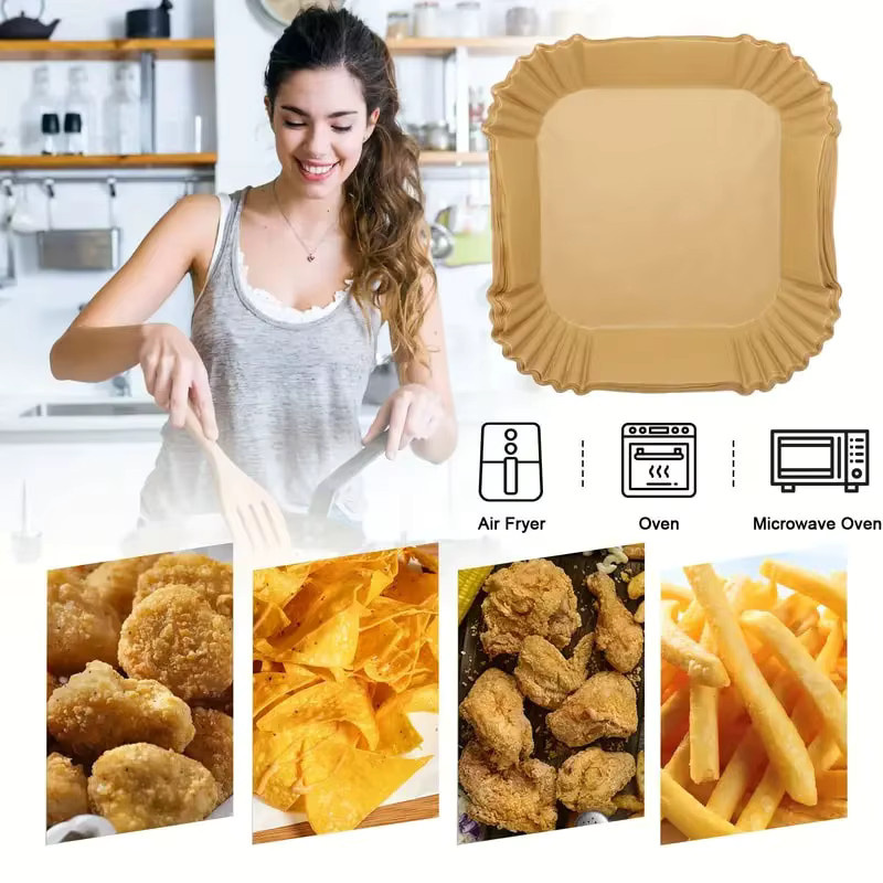 50 Stück Silikonölpapier für die Heißluftfritteuse, braunes ölabsorbierendes Spezialpapier als Lebensmittelunterlage - Bild 3