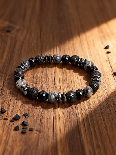 EmbraceNature Naturstein-Armband, Labradorit, Onyx, Lavastein, Unisex, Schwarz - Bild 1