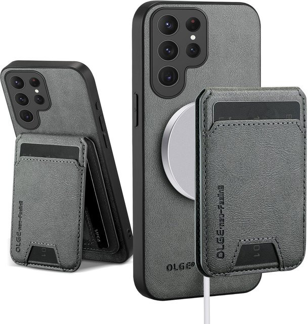Magnetische Lederhülle mit Kartenhalter und Ständer für Samsung Galaxy S25 S24 S23 S22 S21 S20 Ultra Plus FE Edge in Grau - Bild 1