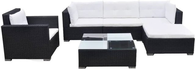 vidaXL 6-tlg Garten-Lounge-Set Modell 10 in Schwarz mit Auflagen und Polstern aus Poly Rattan und Metallgestell - Bild 1