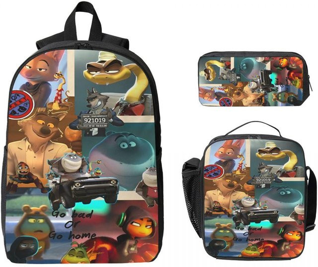 Fancy Style Studio Anime Schultaschen-Set für Kinder mit Rucksack, Brotdose und Federmäppchen in Schwarz und Multicolour - Bild 1