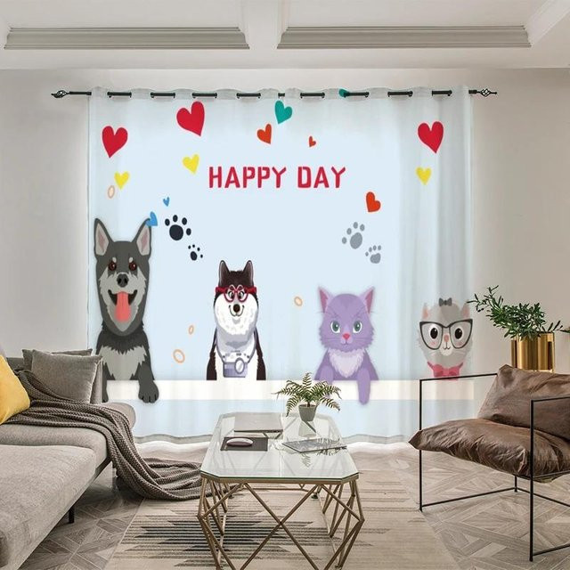 Yiran Furniture Verdunkelungsvorhang mit Katzen-Motiv für Kinderzimmer und Schlafzimmer, Mehrfarbig, B: 55 cm, H: 120 cm - Bild 1