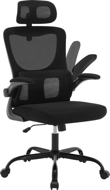 WOLTU Ergonomischer Mesh-Bürostuhl mit Kopfstütze und Schaukelfunktion, höhenverstellbar und drehbar, Schwarz/Pink - Bild 1