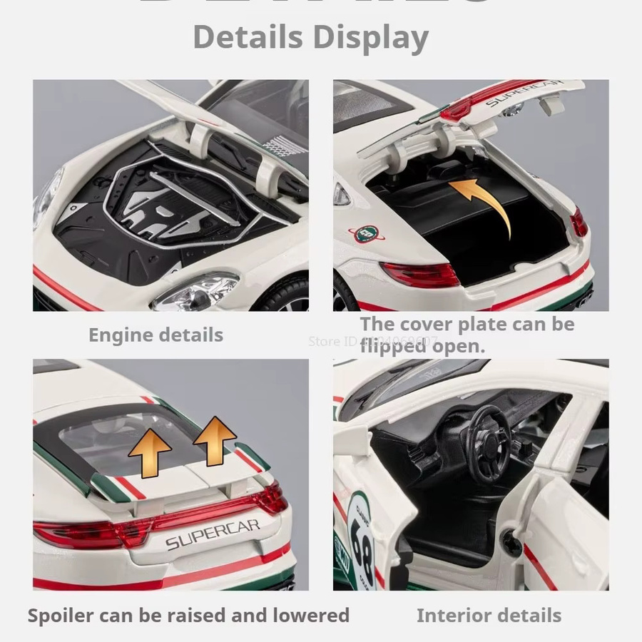 caipo Panamera 911GT3 Miniatur-Sportwagenmodell, Maßstab 1:32, mit Licht und Sound, Legierungsdruckguss - Bild 3