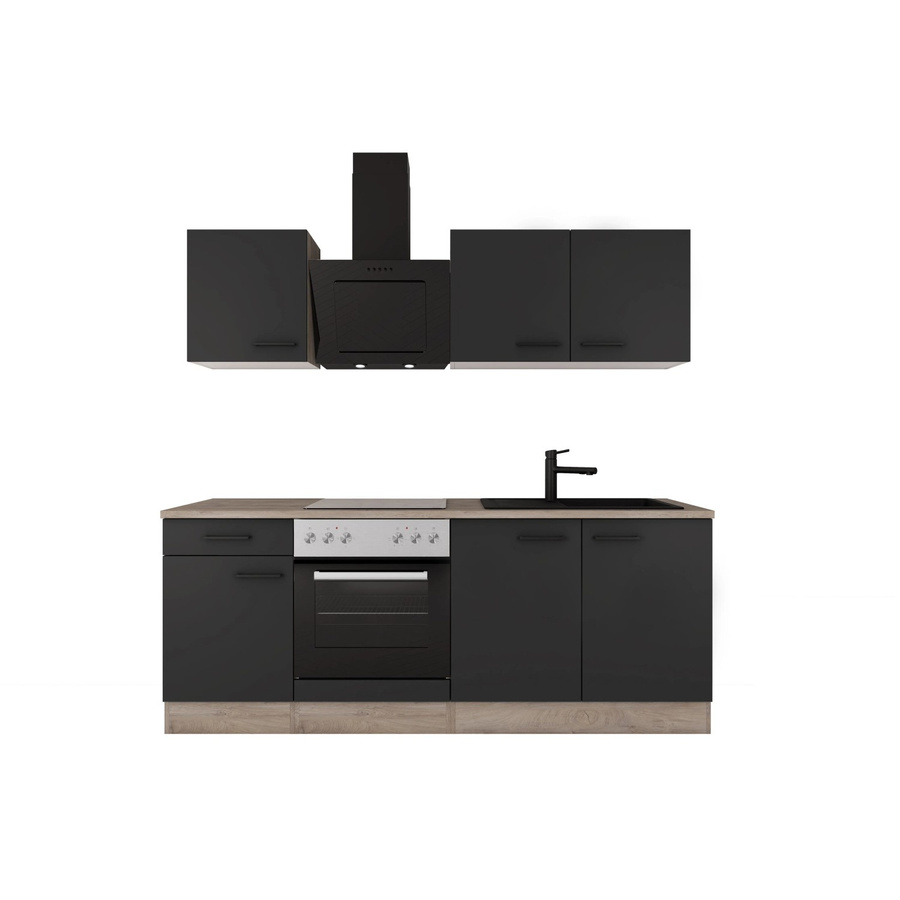 Flex-Well Exclusiv Küche Capri Schwarz Matt Endgrain Oak, Breite: 210 cm, Höhe: 235 cm, Tiefe: 57 cm - Bild 2