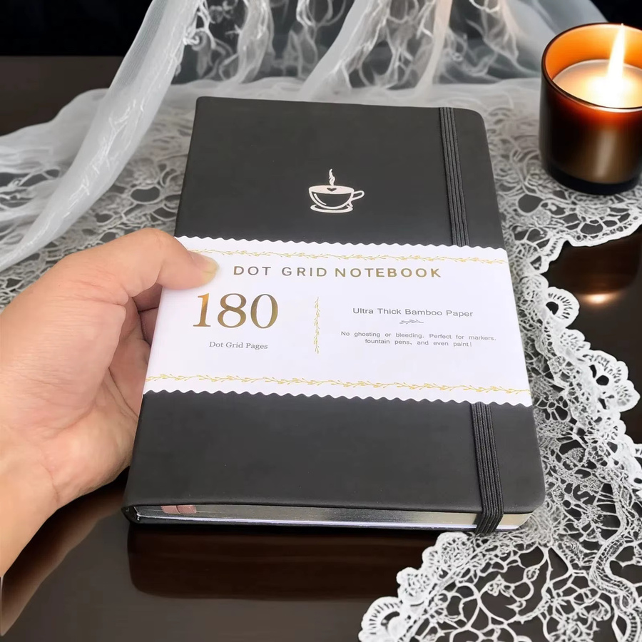 Buke Notebook A5 gepunktetes Hardcover-Tagebuch in Schwarz mit silbernem Rand, 160 Seiten aus 180 g/m2 Bambuspapier mit Lesezeichen - Bild 3