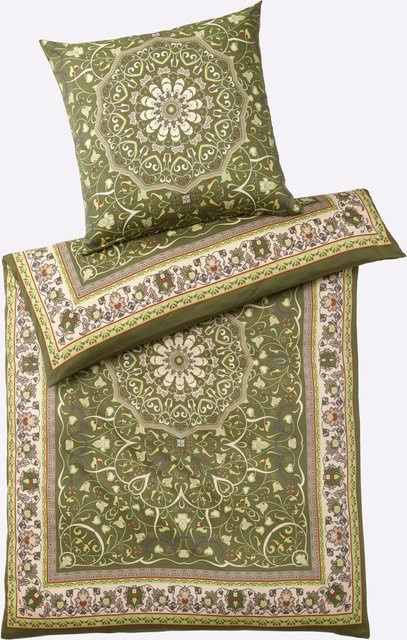 Heine Home Bettwäsche aus 100% Baumwolle in Mako-Satin, Khaki-Green mit Graphic Ornament-Print, Unisex, 80x80 cm - Bild 1