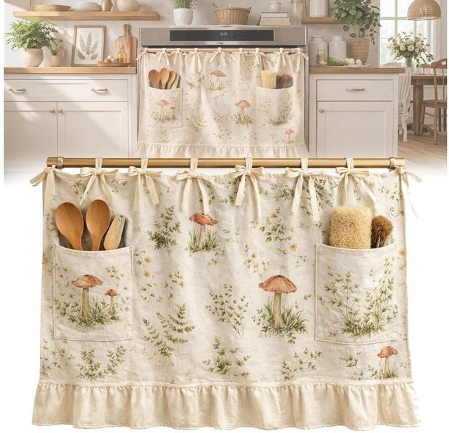 Handgefertigte Ofenschürze mit Rüschenbesatz von CDjiangqi in Beige, B x H: 61 x 46 cm - Bild 1
