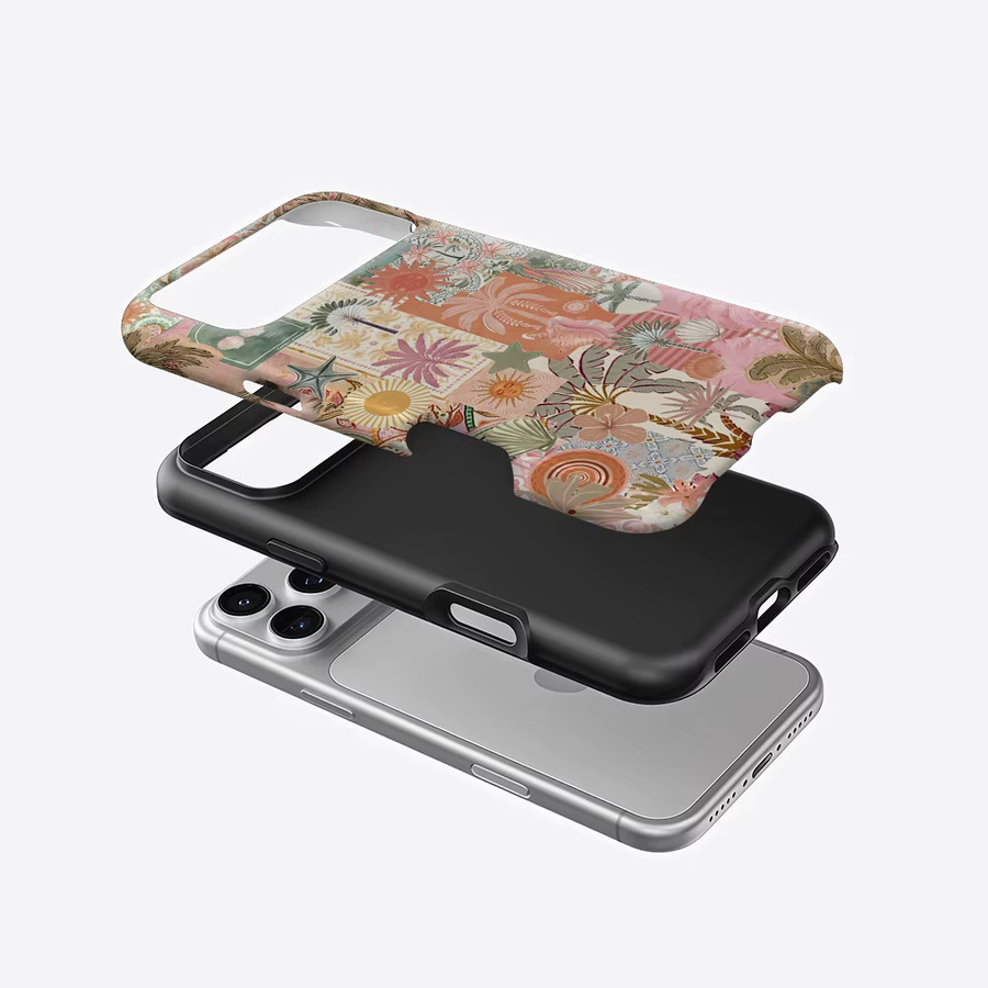 Robuste doppelschichtige iPhone Handyhülle mit Tropische Collage Design von Potdemiel in Multicolour für iPhone 17 16 15 14 13 Pro Max Plus mit Magnetfunktion - Bild 2